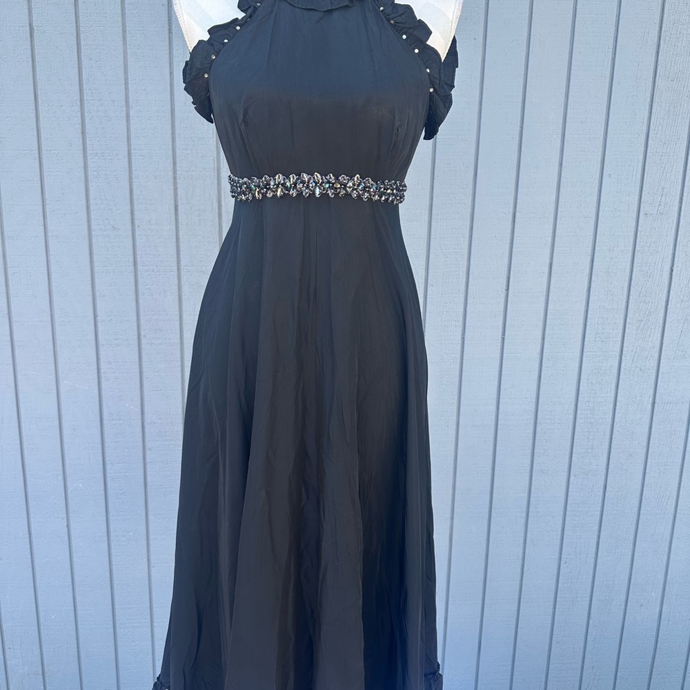 Vintage 70’s Denise L Black Taffeta Formal Gown - Picture 3 of 16